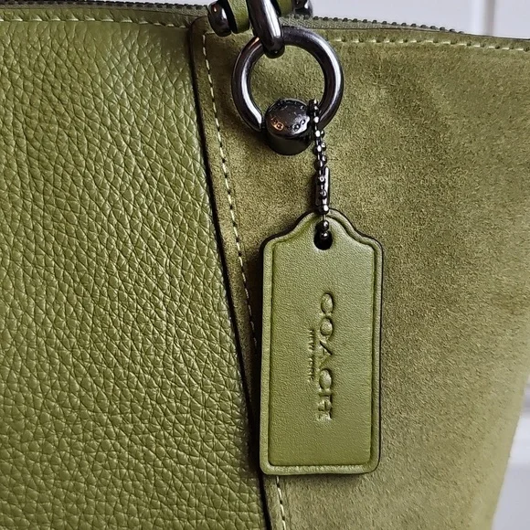 Coach NWOT Kacey Satchel Olive Green Detachable Crossbody Strap Suede & Leather - Picture 3 of 12